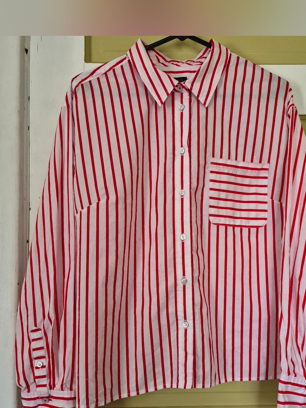 Talbots Cotton Red and White Striped Casual Button-Down Shirt